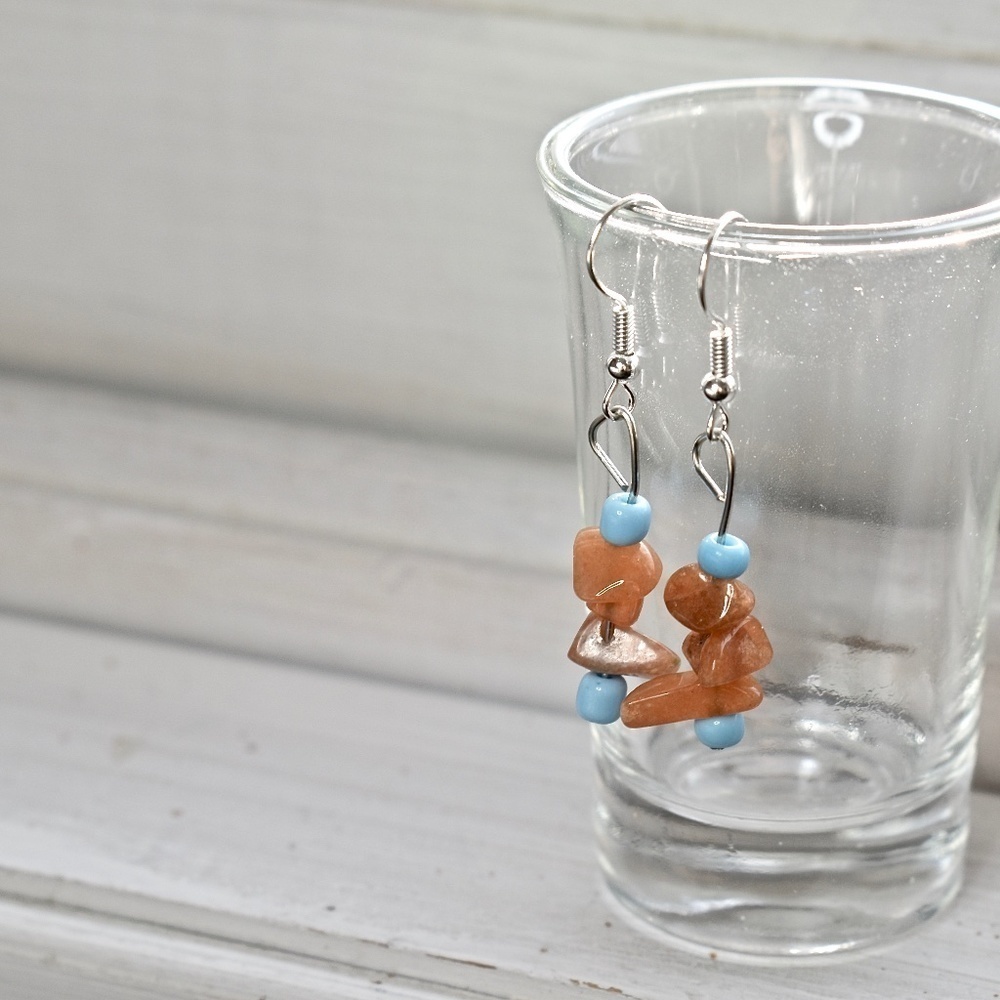 2/$15 Precious Stone and Blue Beaded Earrings